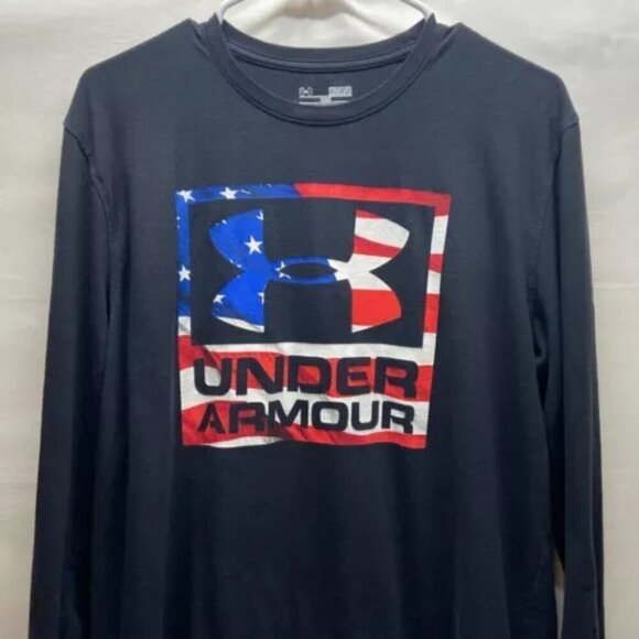 Under Armour Heat Gear Men's Medium Black Loose Fit Large Freedom Flag UA Logo - Picture 2 of 12